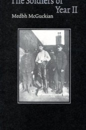 book cover with man standing in the middle of soldiers guarding him